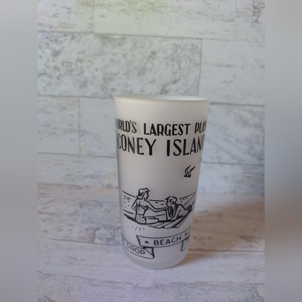 Vintage Coney Island, NY Frosted Glass Cup RARE